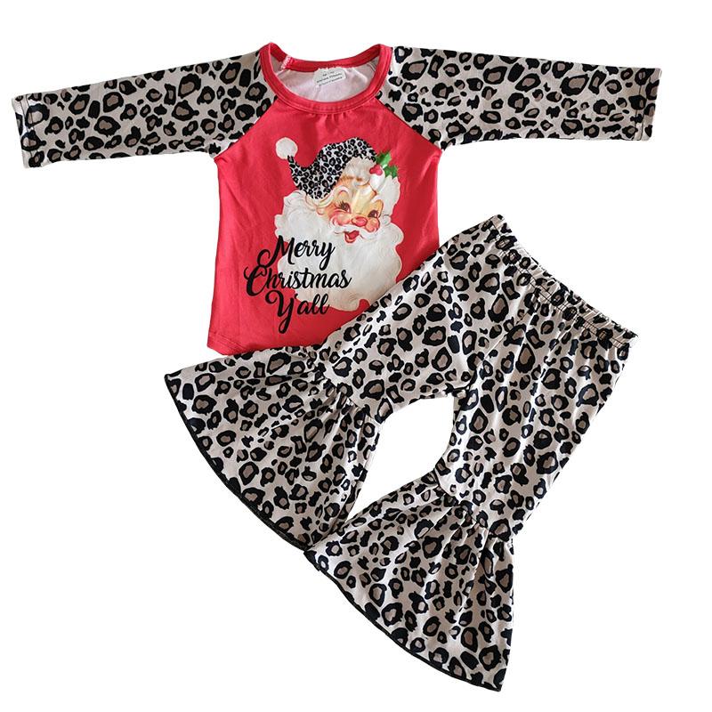 Adorable Leopard Print Merry Christmas Fashion Tunic Girls Outfits