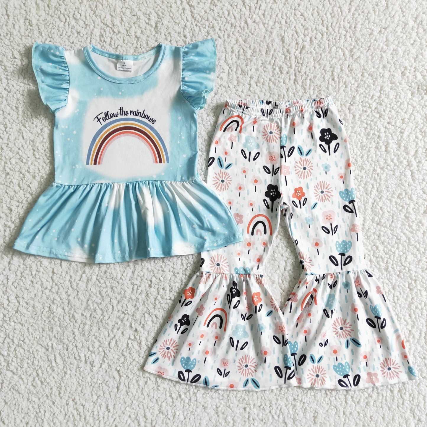 GSPO0063 Follow The Rainbow Floral Print Girls Set