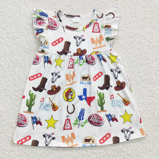USA SHOP GSD0260 Western Cactus Boots & Hat Flutter Sleeve Baby Girls Dress
