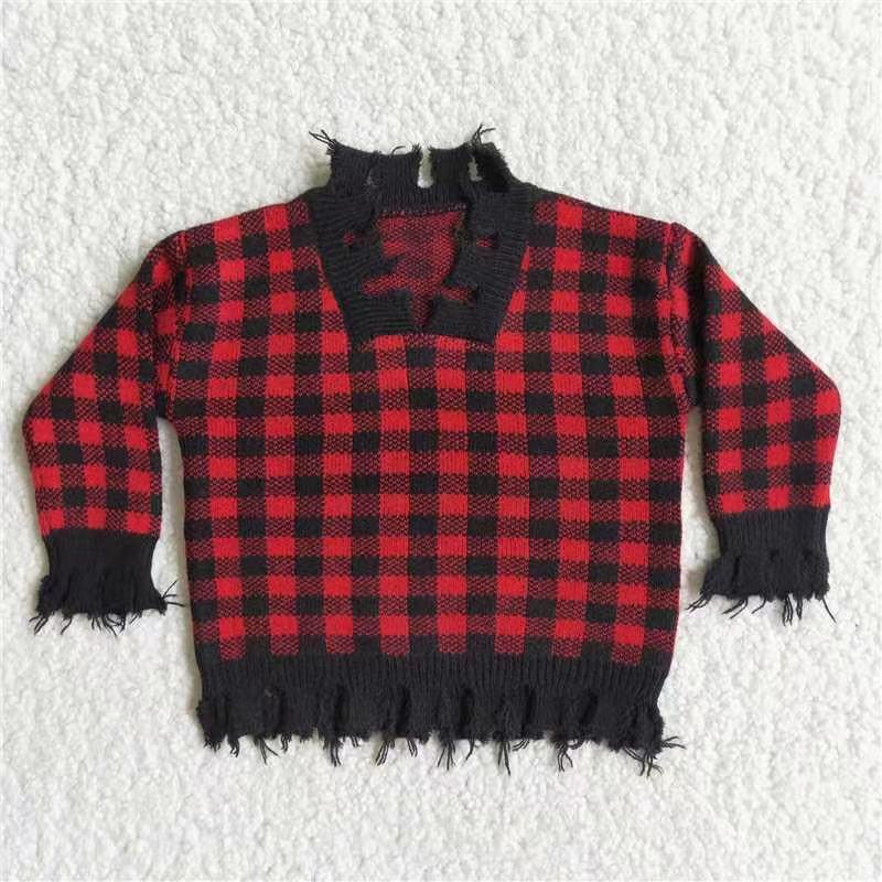 Plaid Red & Black Long Sleeve Fall/Winter Girls Sweater