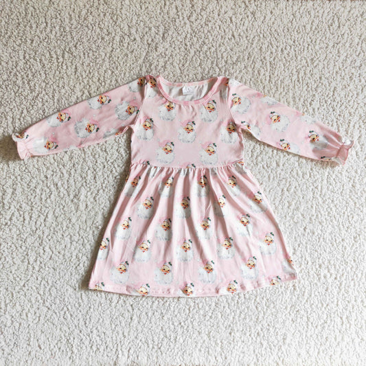 GLD0123 Pink Christmas Santa Long Sleeve Girls Dress