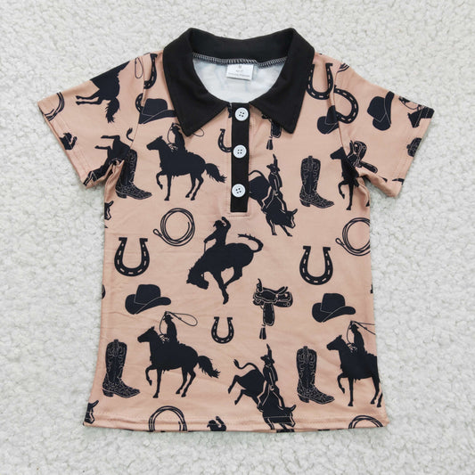 BT0132 Western Horse Short Sleeve Boys Shirts