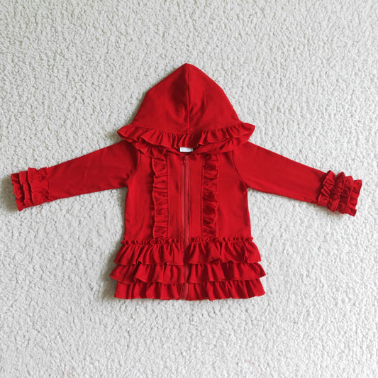GT0019 Red Cotton Ruffles Baby Cardigan Coat