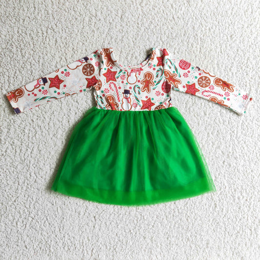 GLD0133 Christmas Gingerbread Green Tutu Dress