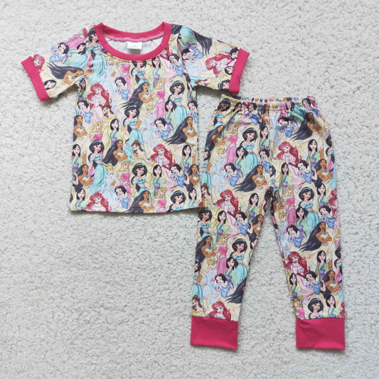 Cartoon Short Sleeve Adorable Princess Girls Pajamas