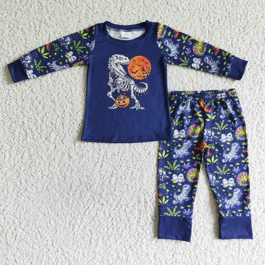 BLP0025 Halloween Blue Dinosaur Boys Pajamas