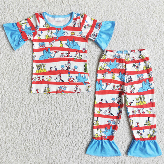 Dr Striped Print Girls Pajamas