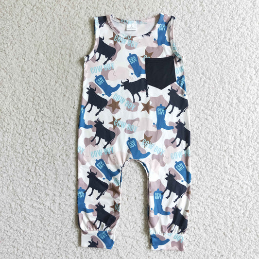 SR0072 Baby Cow Western Romper