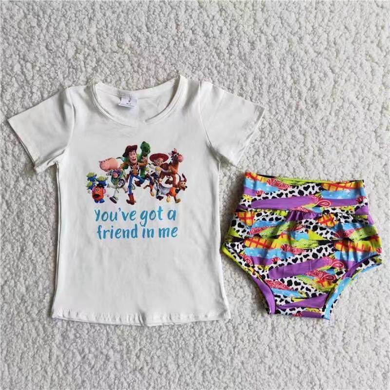 Cartoon Baby Girls Bummies Set