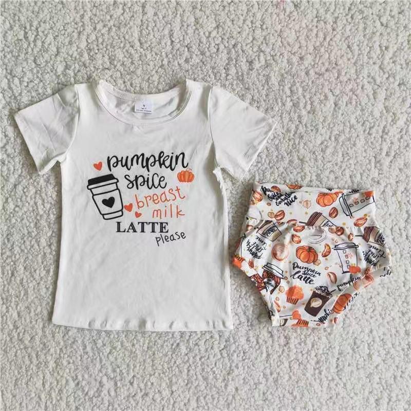 Fall Pumpkin Casual T-shirts Newborn Baby Girls Bummies Sets