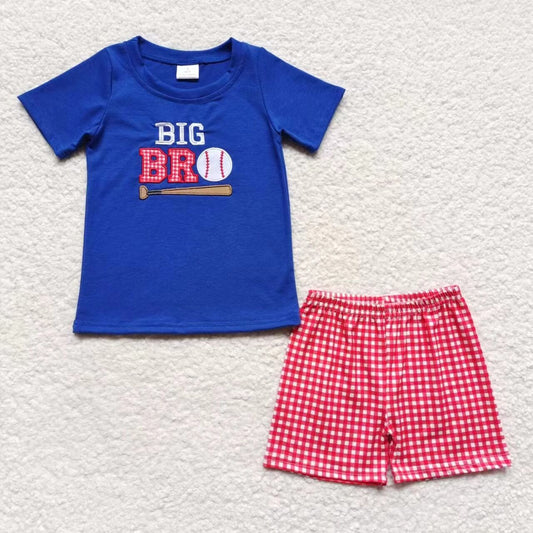 BSSO0203 Big Bro Baseball Embroidery Blue Boys Summer Set