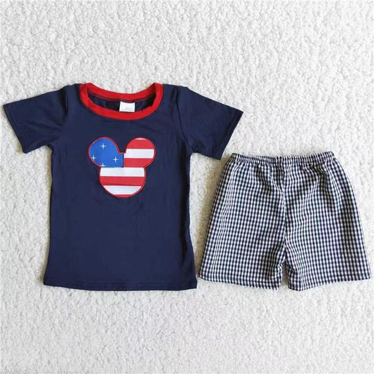 Cartoon 4th Of July Boys Embroidery Outfits