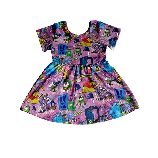 (Custom style ) Cartoon Short Sleeve Baby Girls Dress (Moq 5)