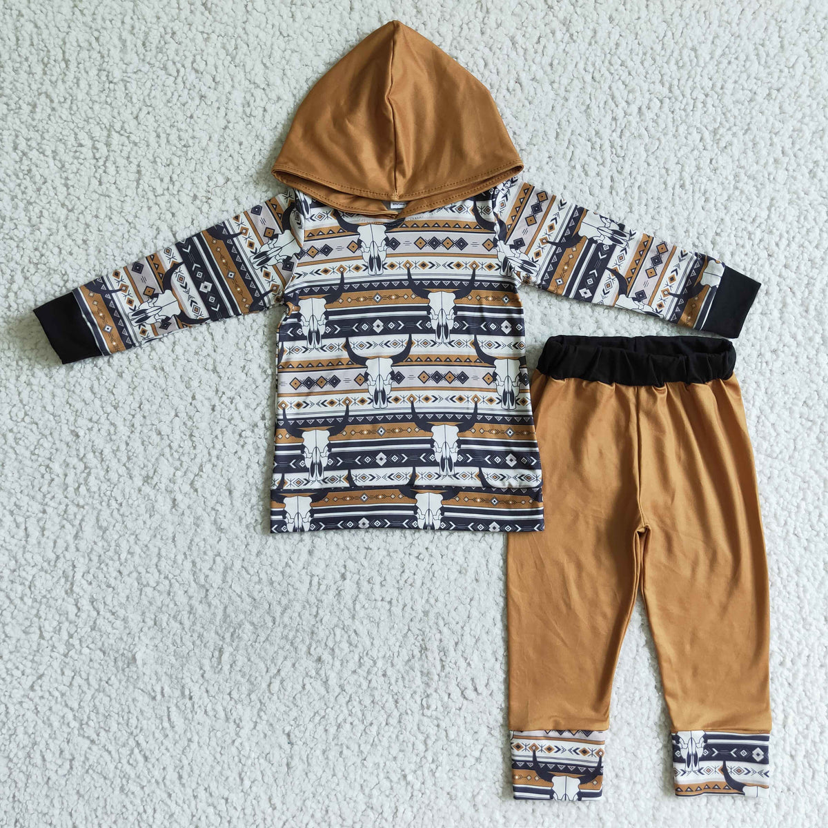 BLP0029 Cow Skull Western Boys Hoodie Set