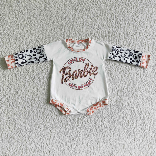 LR0010 cartoon BA let's go party leopard long sleeve girls romper