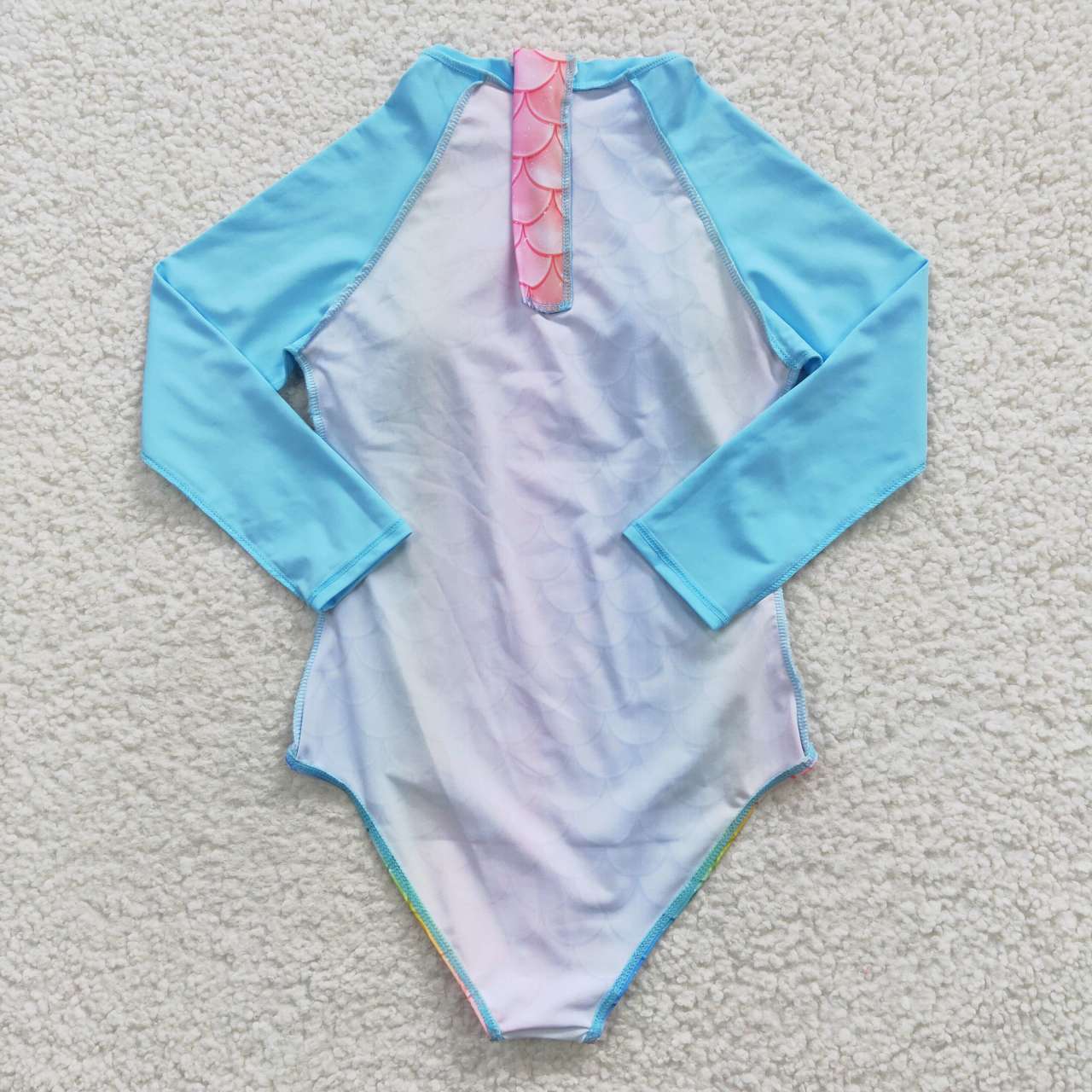 S0075 Blue Mermaid Scale Girls Long Sleeve Bathing Suits Swimsuits