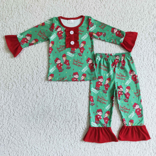 GLP0149 Christmas Cute Girls Red Ruffle Pajamas