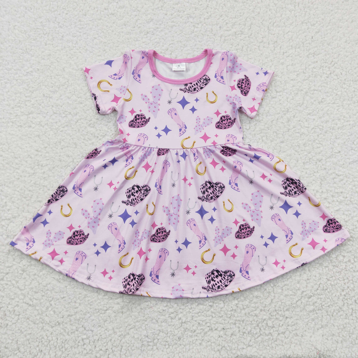 GSD0194 Purple Short Sleeve Hat Western Cactus Baby Girls Dress