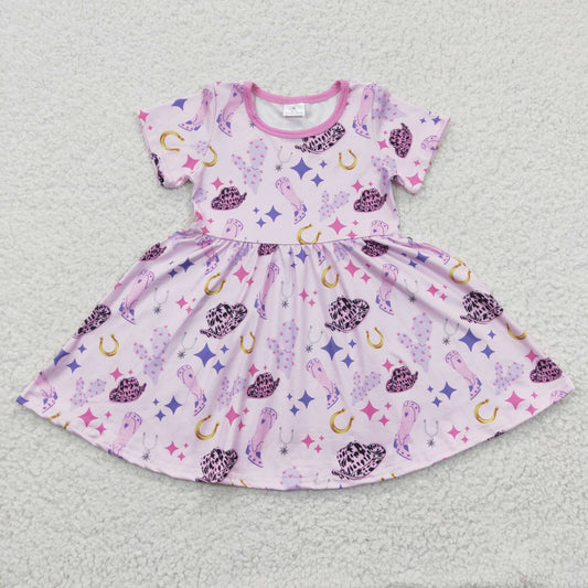 GSD0194 Purple Short Sleeve Hat Western Cactus Baby Girls Dress