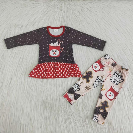 Christmas Cup Long Sleeve Tunic Match Legging Pants With Bow Kids Clothing