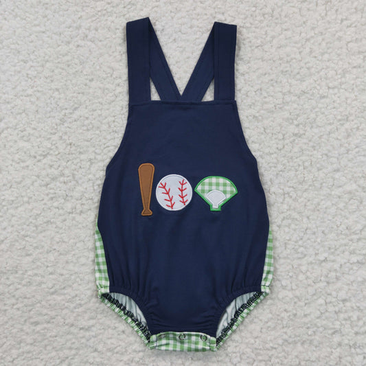 SR0272 Baseball Embroidery Navy Kids Romper