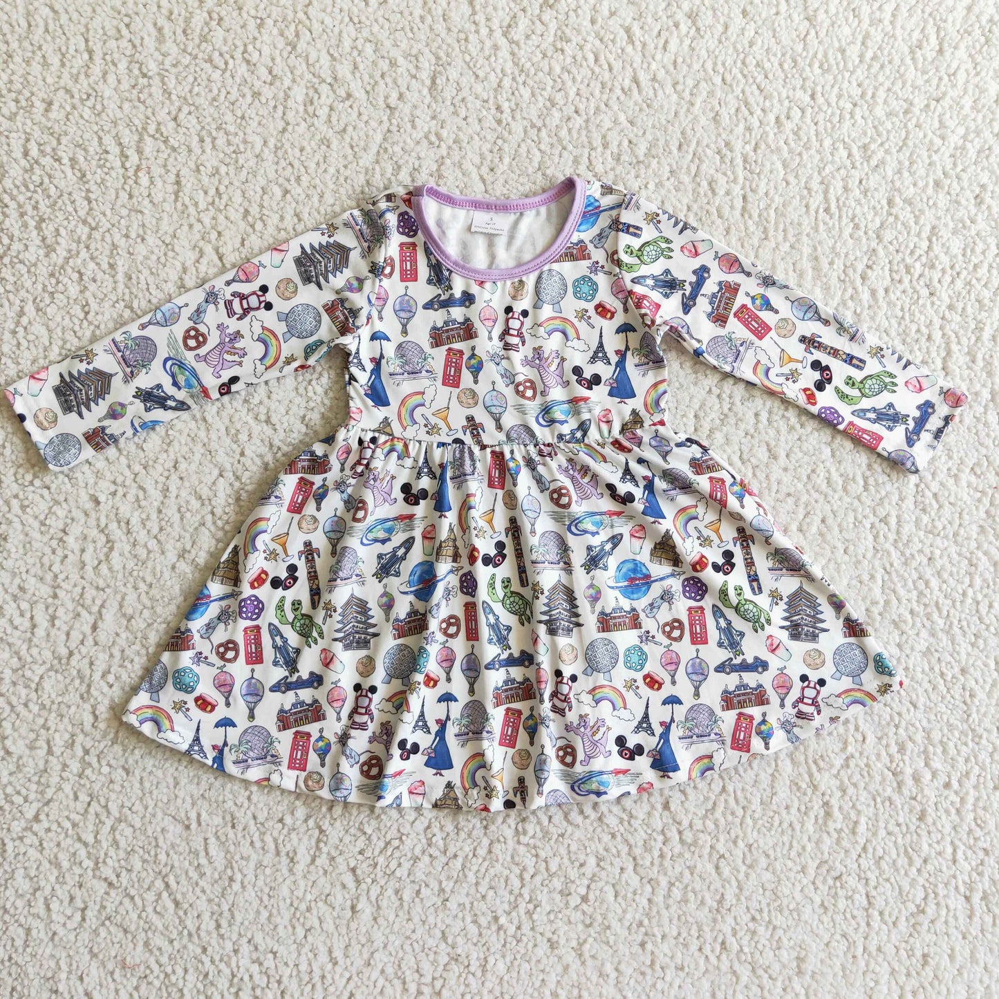 GLD0160 Cartoon M Castle Long Sleeve Girls Dress