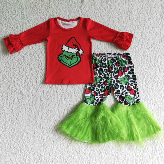 GLP0151 Christmas Green Cartoon Fur Pants Girls Outfits