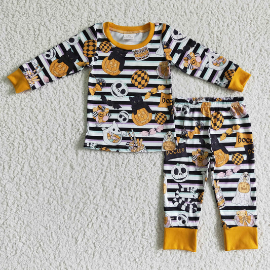 BLP0088 Orange Halloween Striped Print Pajamas