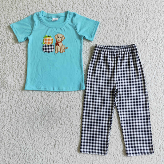 BSPO0017 Embroidery Dog Pumpkin Boys Outfits