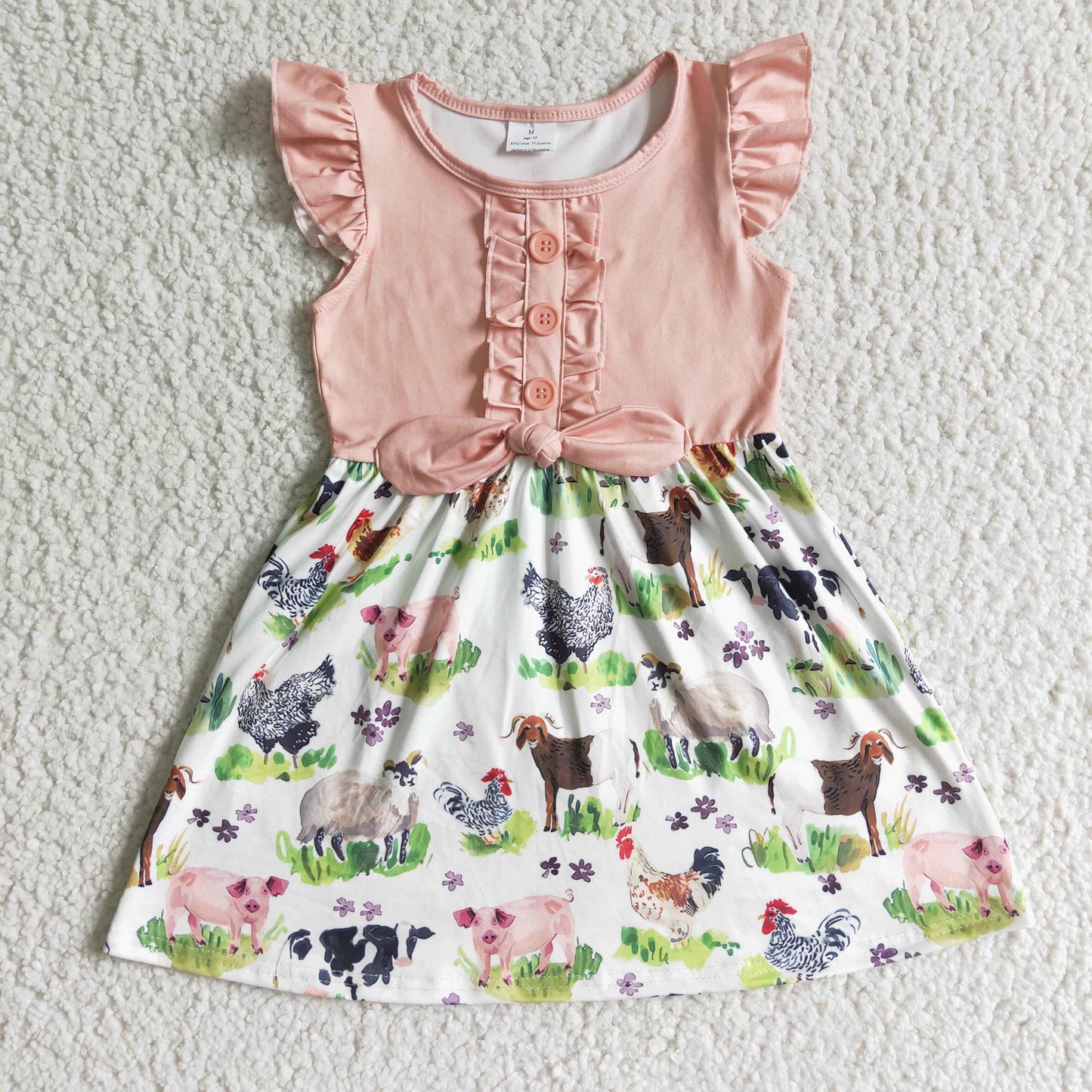 GSD0097 Pink Flutter Sleeve Farm Baby Dress