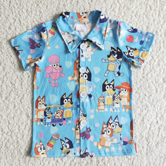 B14-27 Cartoon Dog Short Sleeve Boys Shirt