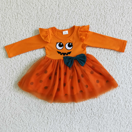GLD0019 Orange Long Sleeve Halloween Tutu Dress