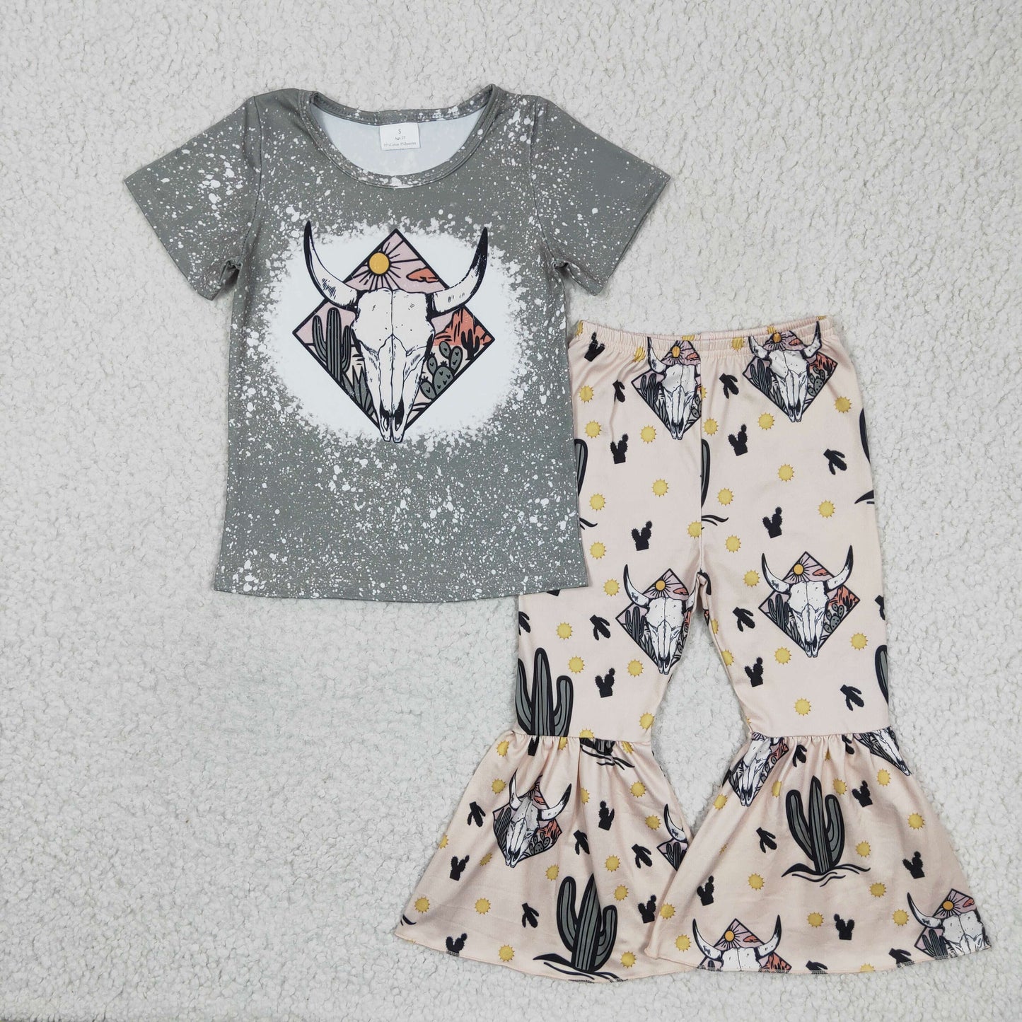 GSPO0319 Western Green Cow Skull Cactus Girls Outfits