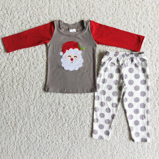 Embroidery Santa Long Sleeve Cotton Boys Christmas Boys Pajamas