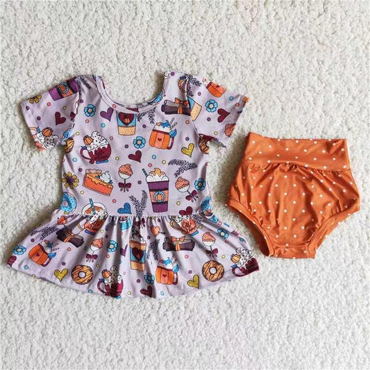 Fall Print Hot Sale Dress Bummies Set