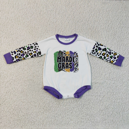 LR0226 Mardi Gras Leopard Bummies Romper