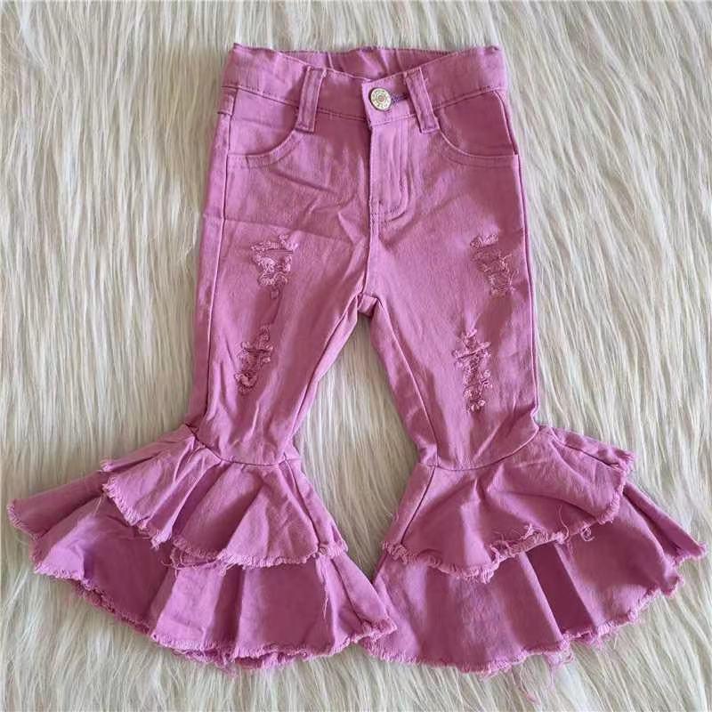 High Quality Purple Ruffles Kids Denim Jeans