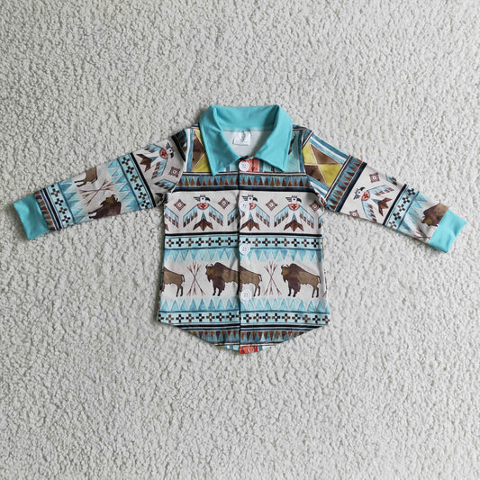 BT0090 Aztec Western Blue Boys Shirts