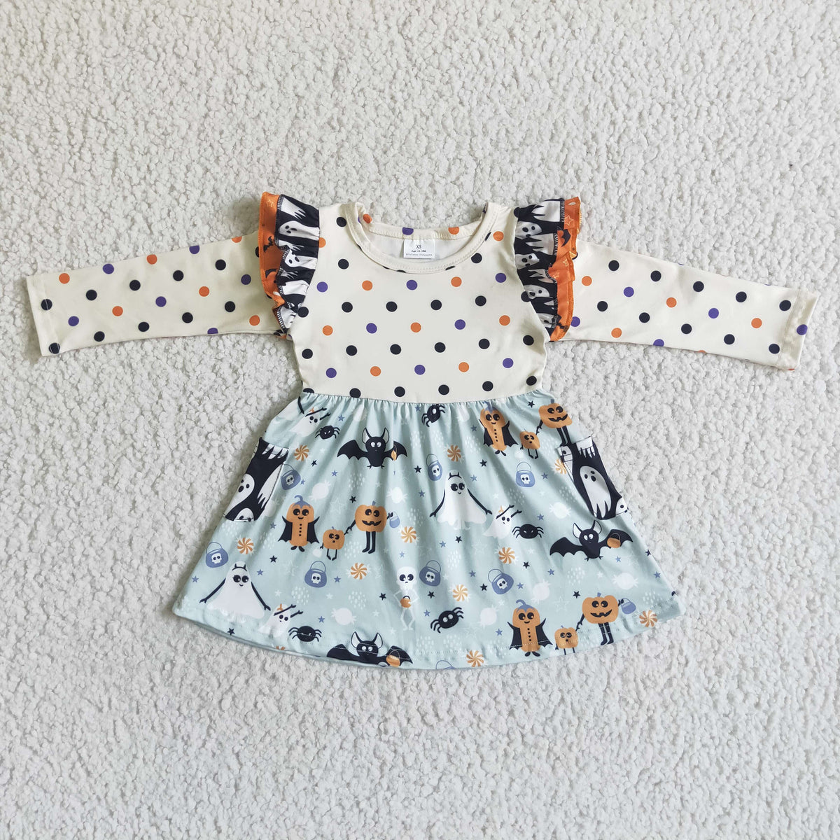 GLD0022 Fall Halloween Pumpkin Girls Dress