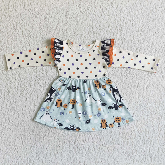 GLD0022 Fall Halloween Pumpkin Girls Dress