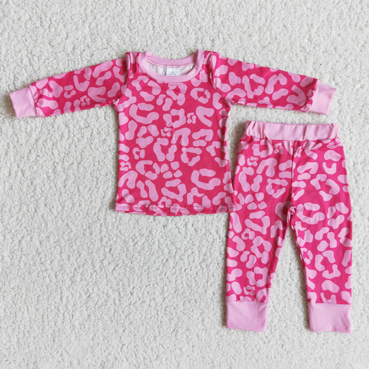 Valentine Pink Leopard Print Girls Pajamas