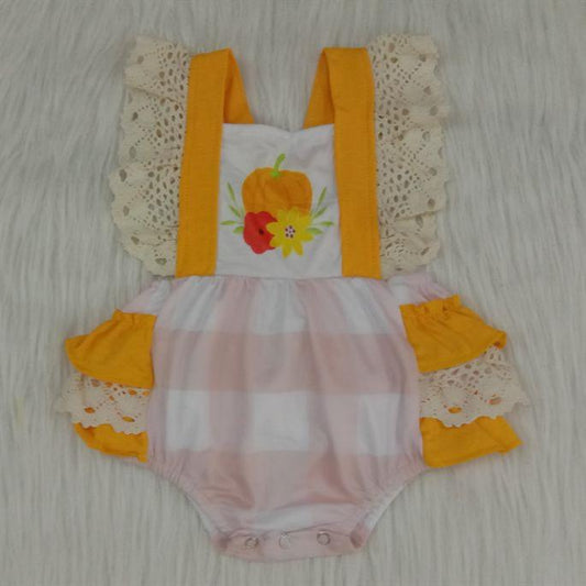 Adorable Baby Girls Newborn Lace Ruffles Fall Pumpkin Print Romper