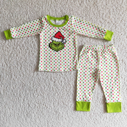 Christmas Cartoon Boys Green Dots Pajamas