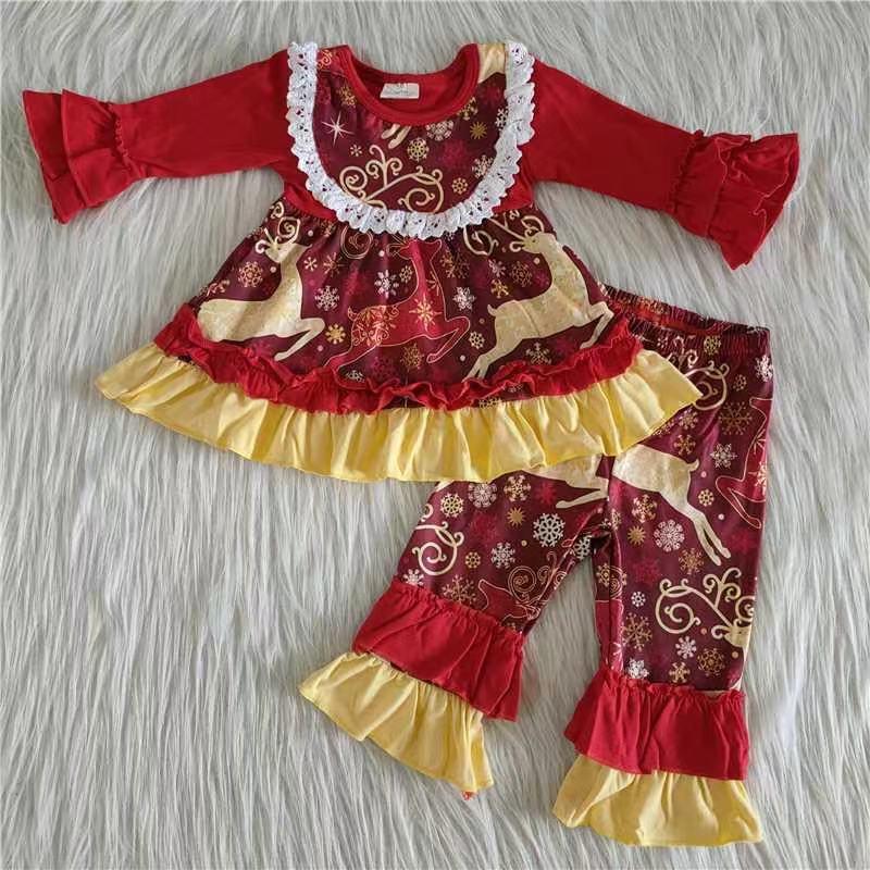 Deer Red Print Kids Set