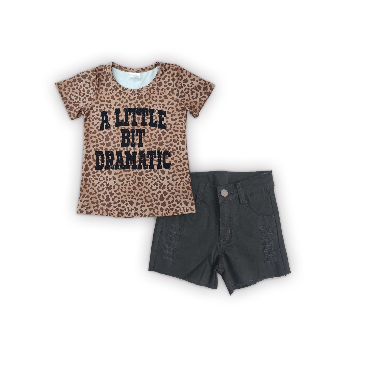 GSS00326 A Little Bit Dramatic Leopard Print Top Black Denim Shorts Jeans