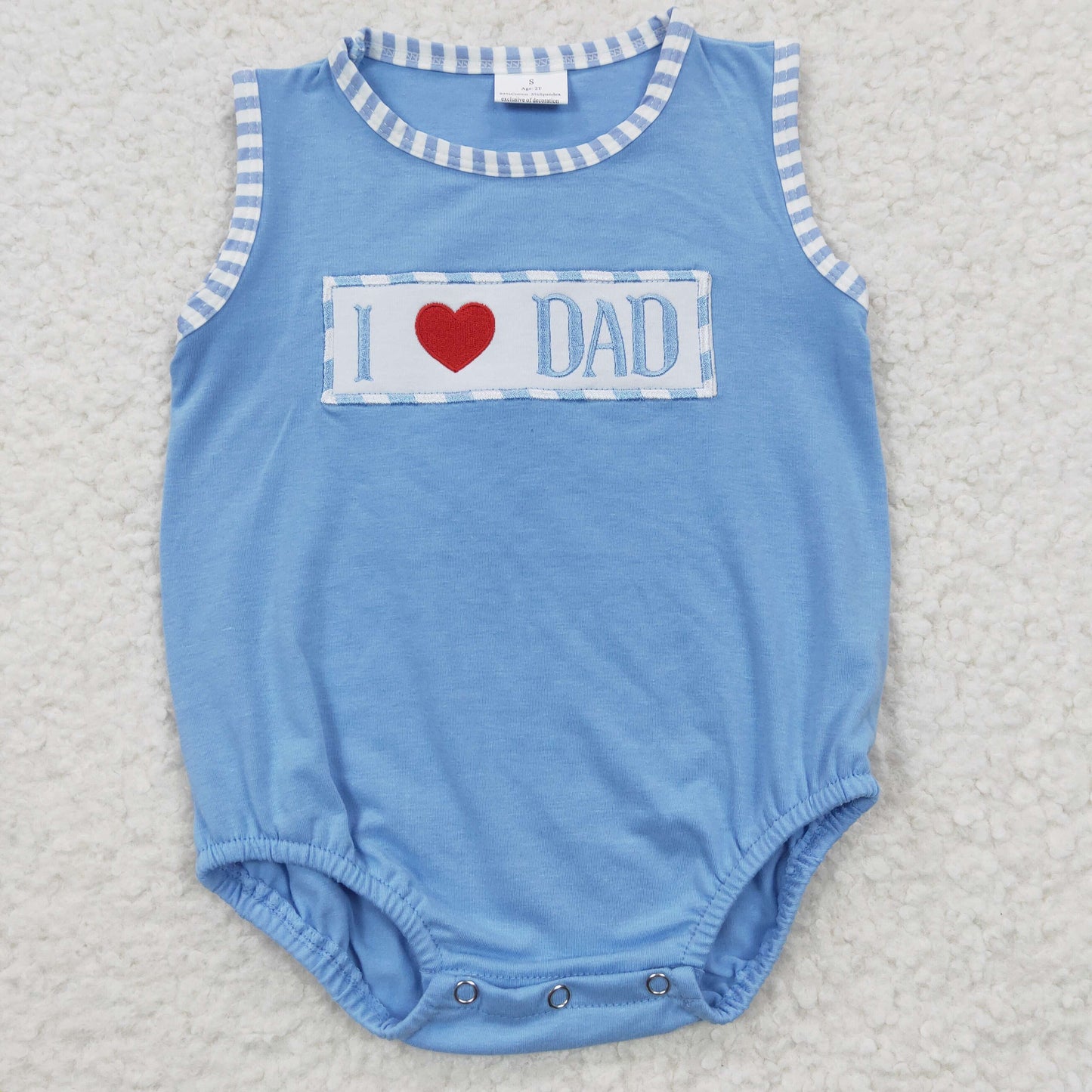 SR0236 I Love Dad Embroidery Blue Boy Kids Romper