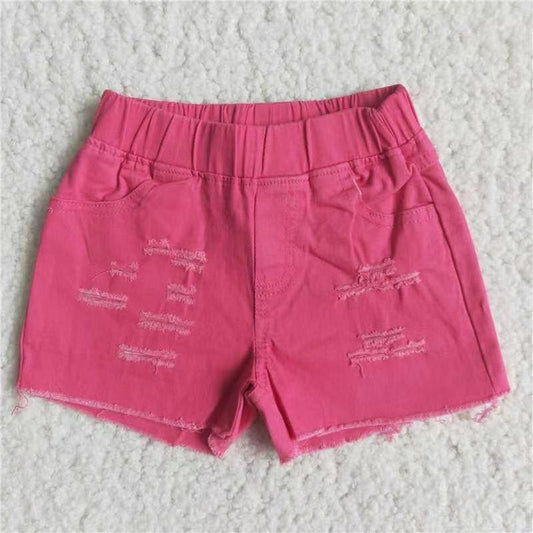 Summer Hot Pink Solid Color Shorts Denim Jeans