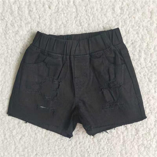 Summer Black Solid Color Shorts Denim Jeans