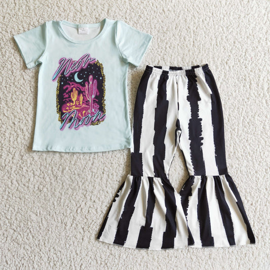 GSPO0213 Moon Girls Cactus Striped Print Girls Outfits