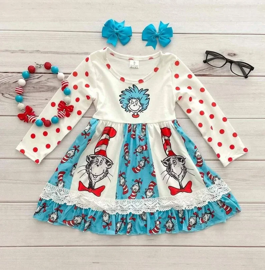 Girls Long Sleeve Cartoon Twirl Dress